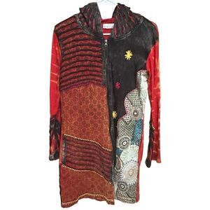 Women's The Collection Royal Long Sleeve Patchwork Tie-Dye Art to Wear Zip Up Ja